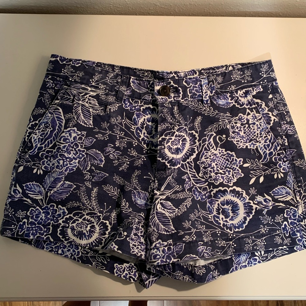 Navy Blue Floral Print Shorts